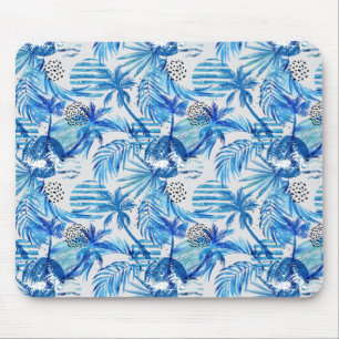 Tapis De Souris Motif tropical bleu lumineux d'aquarelle