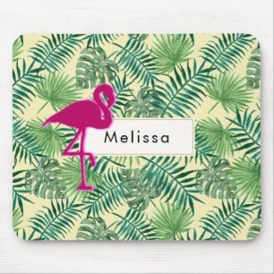 Tapis De Souris Motif tropical de feuille et coutume rose de