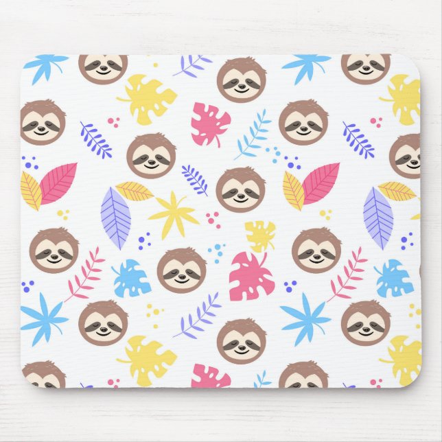 Tapis De Souris Motif tropical de paresse et de feuille (Devant)