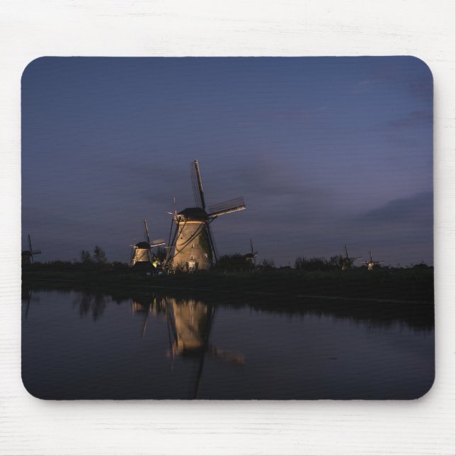 Tapis De Souris Moulin à vent lumineux au mousepad bleu d'heure (Devant)