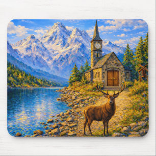 Tapis de souris Mountain Lake Deer Chapel