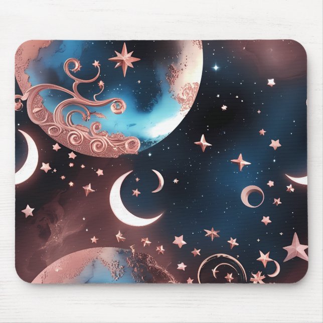 Tapis De Souris Mouse Pad - Rose Gold Celestial Moon (Devant)