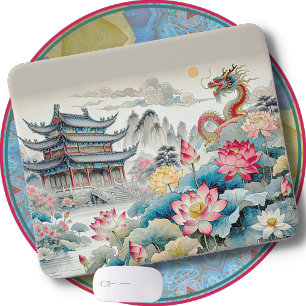 Tapis De Souris MOUSE PAD - Un dragon, une pagode et un jardin de 