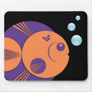 Tapis De Souris Mousemat, Circle Fish, purple orange, blue bubbles