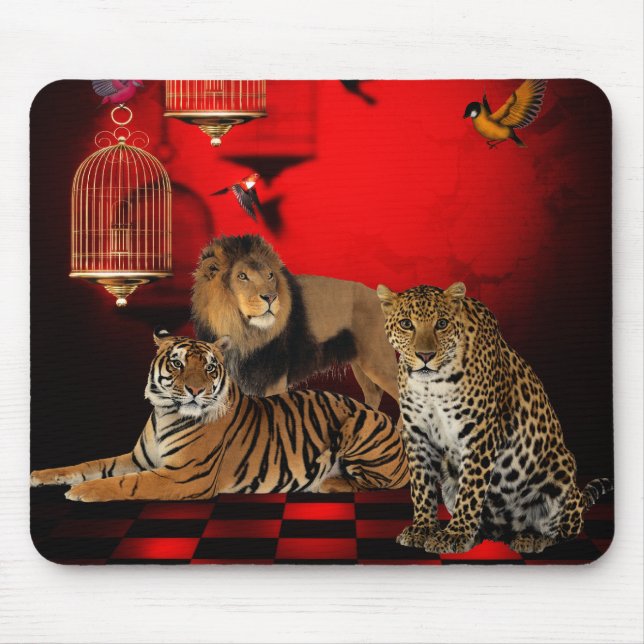 Tapis De Souris Mousepad Animaux Tigres Léopard Oiseaux de Lion (Devant)