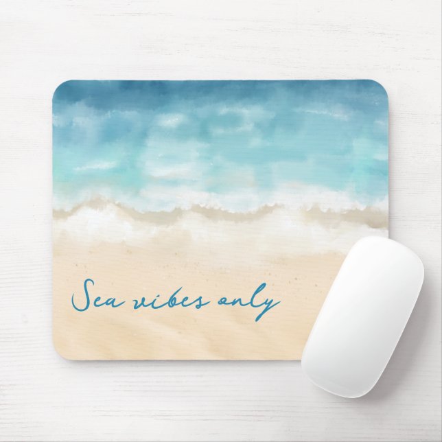 Tapis De Souris Mousepad Aquarela abstrata mar oceano praia (Avec souris)
