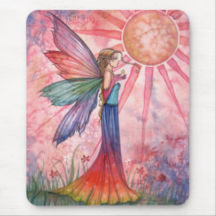 Tapis De Souris Mousepad aux fées de soleil et arc-en-ciel