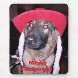 Tapis De Souris Mousepad Avec Berger Allemand En Casquette De Noël