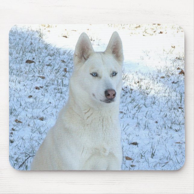 Tapis De Souris Mousepad blanc de chien de traîneau sibérien (Devant)