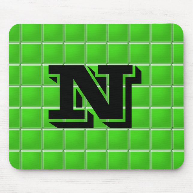 Tapis De Souris Mousepad - Carreaux verts avec lettre (Devant)