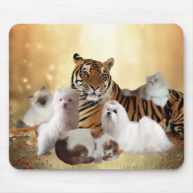 Tapis De Souris Mousepad Chiens de tigre Chiens Chats amis (Devant)