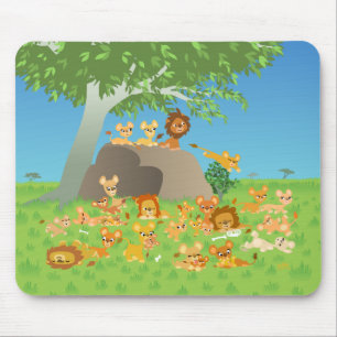 Tapis De Souris Mousepad de famille de lion de bande dessinée