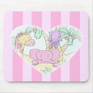 Tapis De Souris Mousepad du coeur 2 de bébé de jungle - avec les