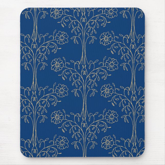 Tapis De Souris Mousepad élégant, Bleu foncé, Motif à effet or (Devant)
