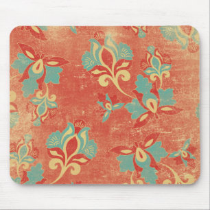 Tapis De Souris Mousepad floral d'Aqua et de Tangérine