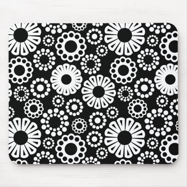 Tapis De Souris Mousepad floral noir et blanc (Devant)