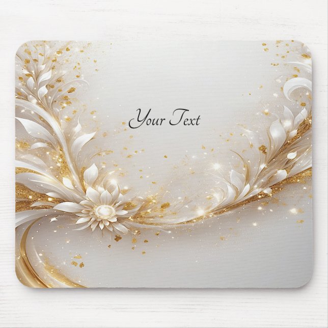 Tapis De Souris Mousepad floral or blanc (Devant)