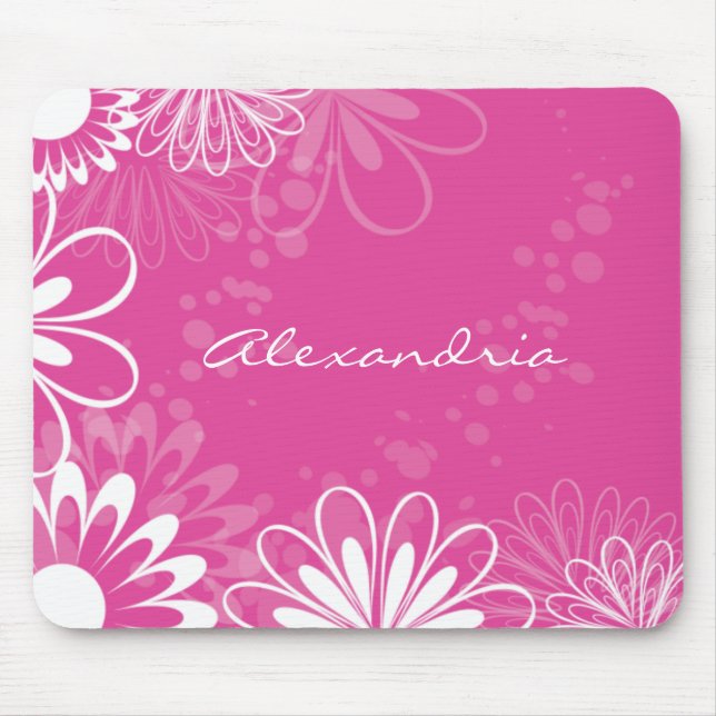 Tapis De Souris Mousepad floral rose et blanc lumineux (Devant)