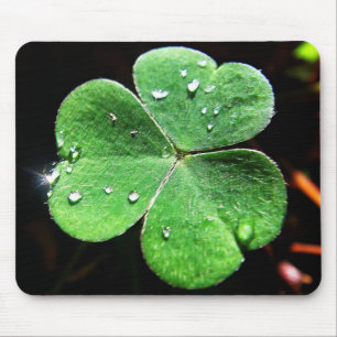 Tapis De Souris Mousepad grünes Kleeblatt mit Wassertropfen