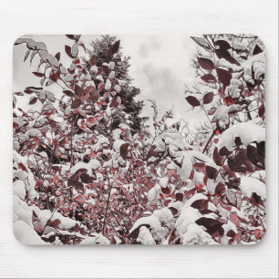 Tapis De Souris Mousepad Neige Fraîche Sur Feuilles Rouges