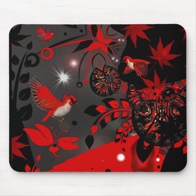 Tapis De Souris Mousepad Oiseaux rouges d'Asie (Devant)