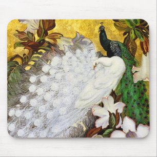 Tapis De Souris Mousepad : Paons blancs et bleus