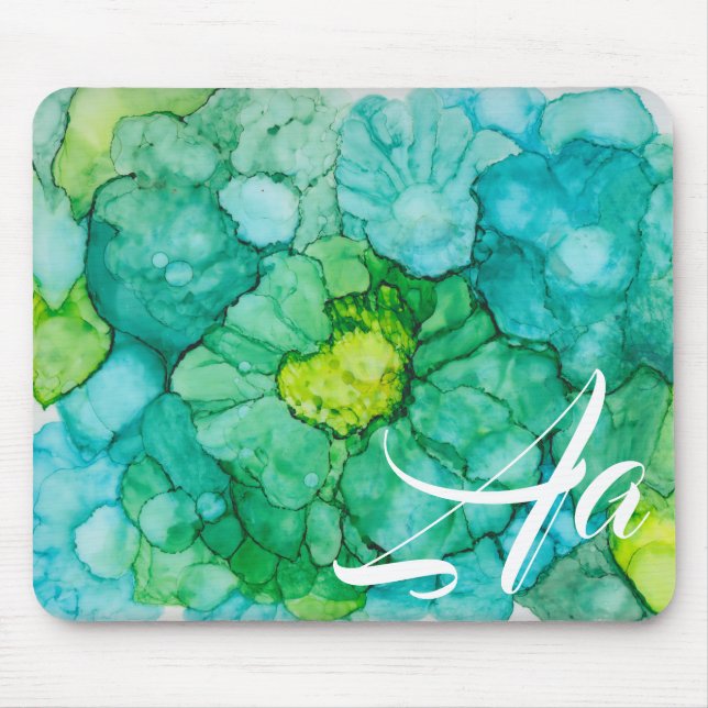 Tapis De Souris Mousepad "peinture à l'encre d'alcool floral" (Devant)