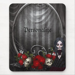 Tapis De Souris Mousepad personnalisé - fille, crânes et roses de