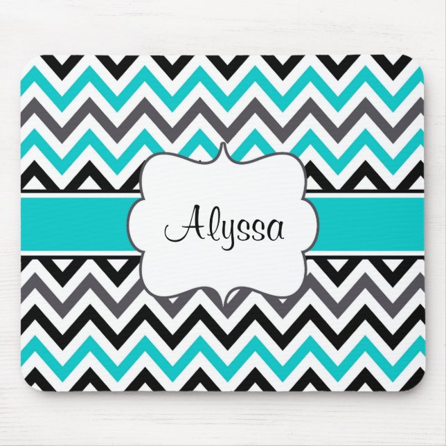 Tapis De Souris Mousepad personnalisé par Chevron gris turquoise (Devant)