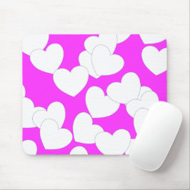 Tapis De Souris Mousepad Rose Grattant Avec Gros Coeurs Blancs