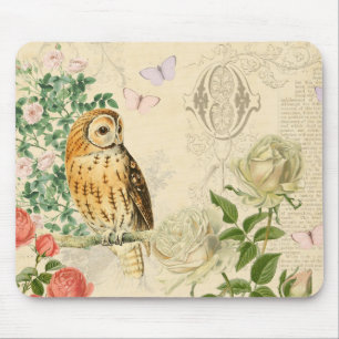 Tapis De Souris Mousepad vintage floral de hibou avec de beaux