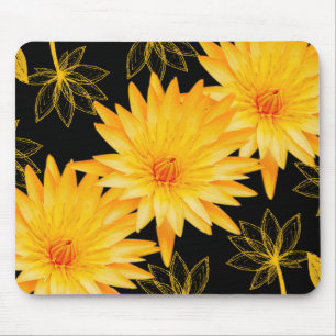 Tapis De Souris Mousepads noirs et jaunes élégants de lillies