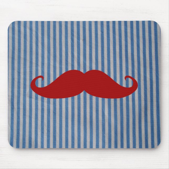 Tapis De Souris Moustache rouge drôle et rayures blanches bleues (Devant)