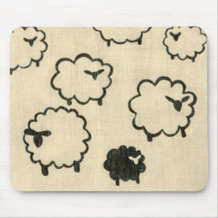 Tapis De Souris Moutons blancs et noirs sur l'arrière - plan crème