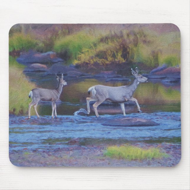 Tapis De Souris Mule Deer Doe et Fawn (Devant)