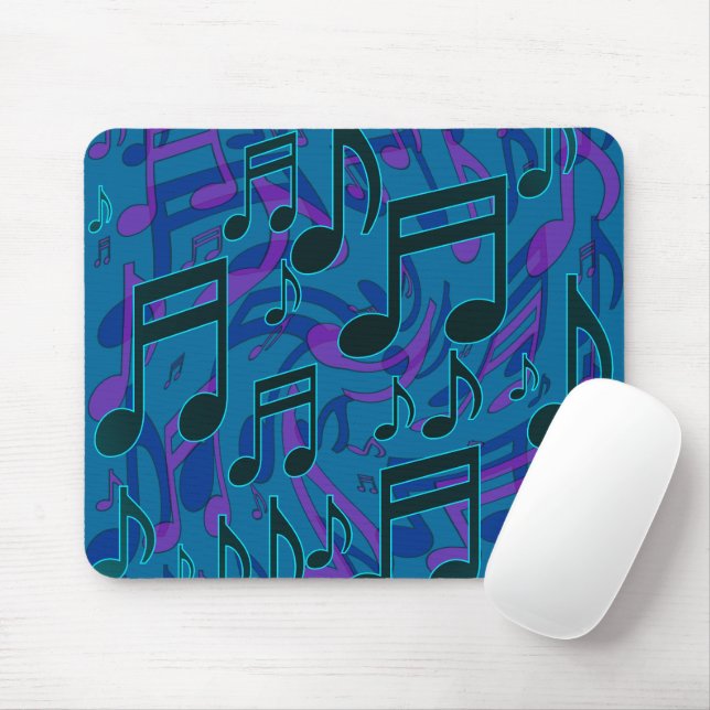 Tapis De Souris Music Notes Pattern musicale Blue Purple (Avec souris)