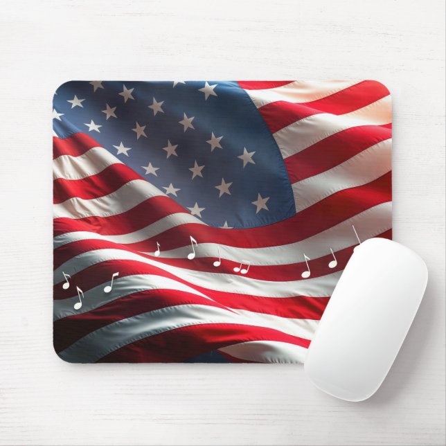 Tapis De Souris Musical Notes Floating On an American Flag (Avec souris)