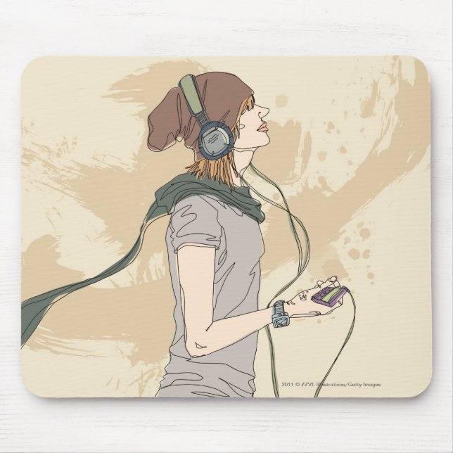 Tapis De Souris Musique de écoute de jeune femme (Devant)