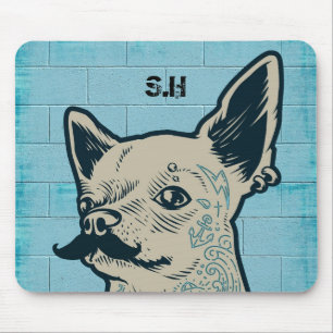Tapis De Souris Mustache Chihuahua Graffiti Mur Monogramme