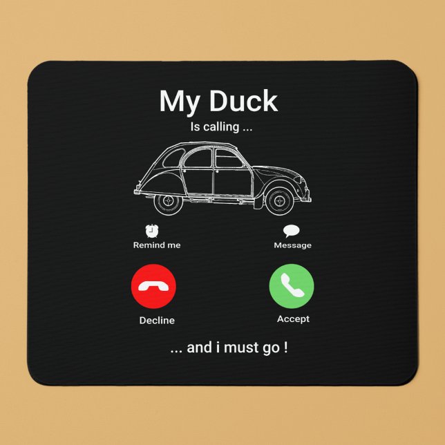 Tapis De Souris My Duck is Calling | Funny 2CV Oldtimer Smartphone (2CV Mousepad in Black with a Red Green and White Smartphone Illustration)