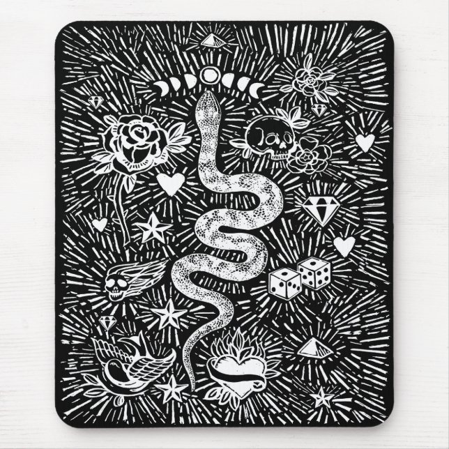 Tapis De Souris Mystical Snake Lunaire Blanc Mousepad (Devant)