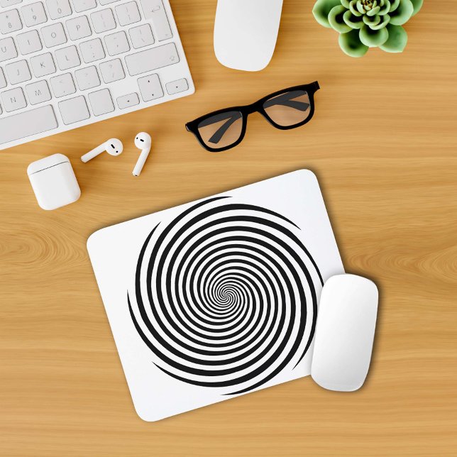 Tapis De Souris Mystifiez votre souris avec la spirale hypnose de  (Spice up your workspace with this hypnotic retro modern black and white spiral computer mouse pad! )