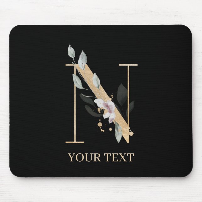 Tapis De Souris N monogramme floral personnalisé (Devant)