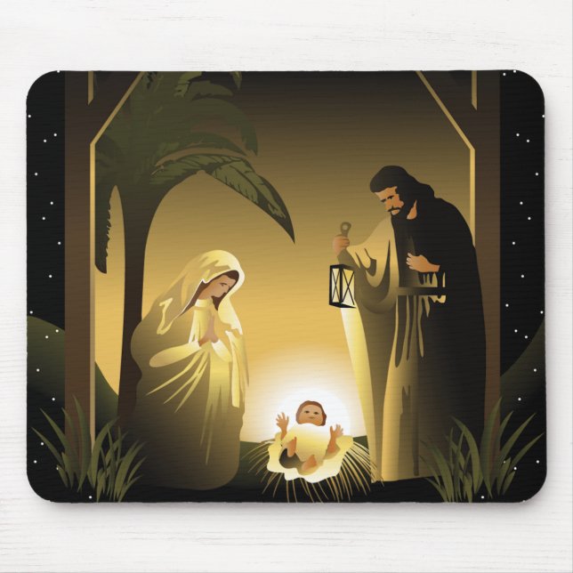 Tapis De Souris Nativité de Noël Marie, Joseph et bébé Jésus (Devant)