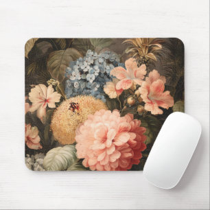 Tapis De Souris Nature morte florale vintage avec floraison rouge