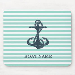 Tapis De Souris Nautique, Ancre, Bandes vertes à la menthe