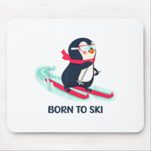 Tapis De Souris Né pour skier mignon pingouin ski hiver animal