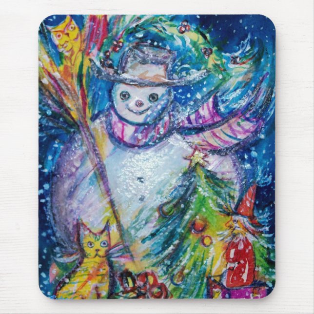 Tapis De Souris NEIGE AVEC JOUETS, bleu blanc jaune (Devant)