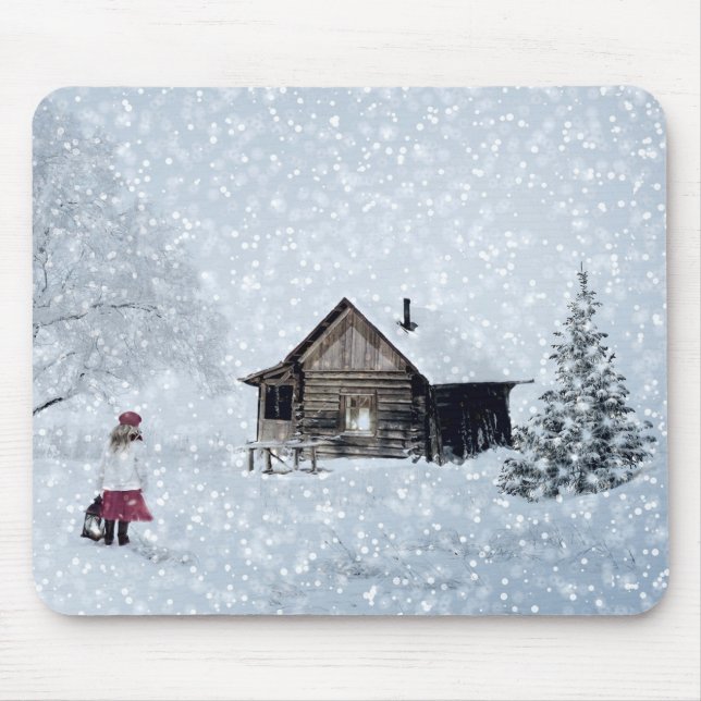 Tapis De Souris Neige de Noël au Cabine (Devant)