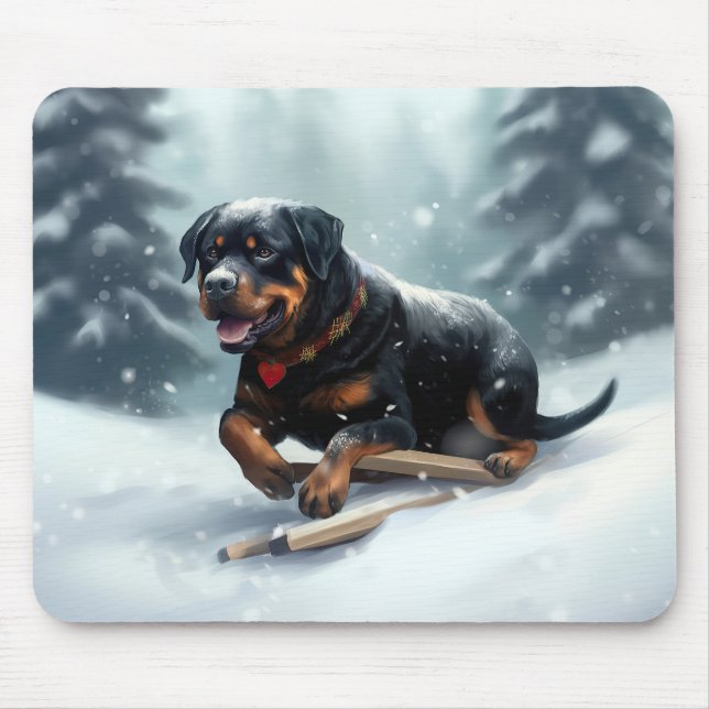 Tapis De Souris Neige de Noël Rottweiler hiver Oreiller (Devant)